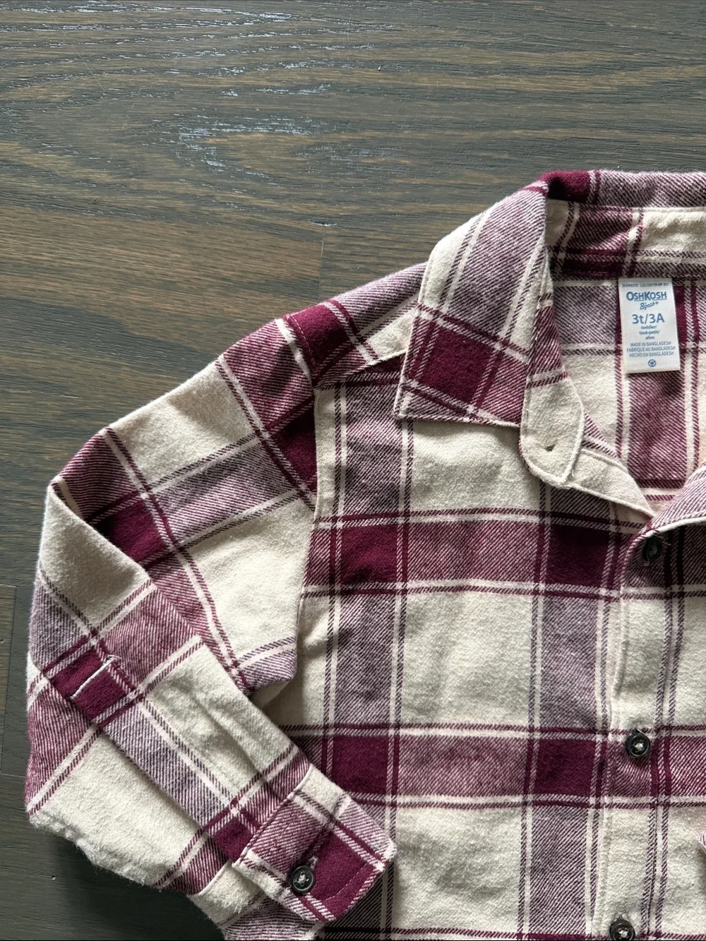 OshKosh B’gosh 3T Burgundy Plaid Flannel Shirt Toddler Boys Fall